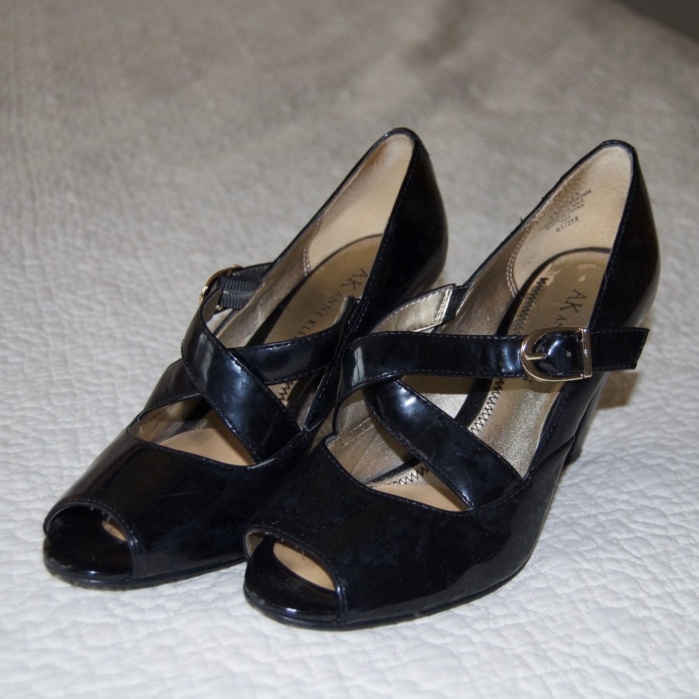 Black Patent Leather Anne Klein Heels, Size 6.5